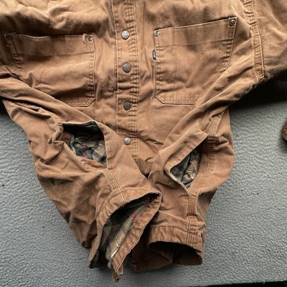 Lakin McKey Trading Co Key Flannel Lined Duck Canvas Shirt Shacket Brown Pocket - Picture 9 of 13